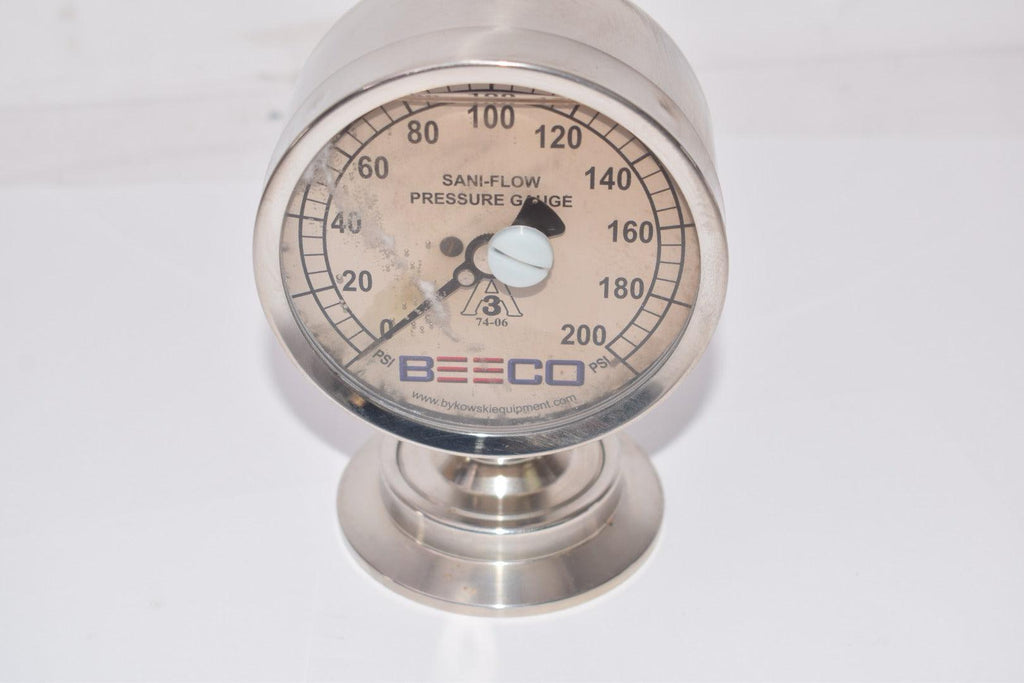 BEECO 0-200 PSI Sani-Flow Pressure Gauge Sanitary Use  3-5/8'' W