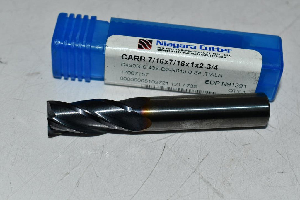 NEW Niagara Cutter N91391 7/16'' Size, 1'' LOC, 4 Flute, TiAlN Solid Carbide Finishing End Mill