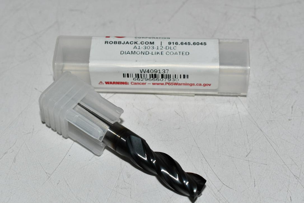 NEW ROBBJACK A1-303-12-DLC 0.375-in Dia 3-Flute End Mill, 1-in LOC, 0.375-in Shank, 2.5-in OAL, 0.01-in Chamfer