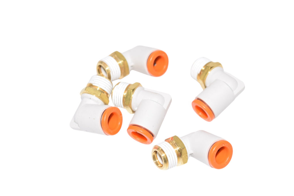 Pack of 5 NEW SMC Male Elbow: Brass, Push-to-Connect x MNPT, For 1/4 in Tube OD, 1/8 in Pipe Size 36X117