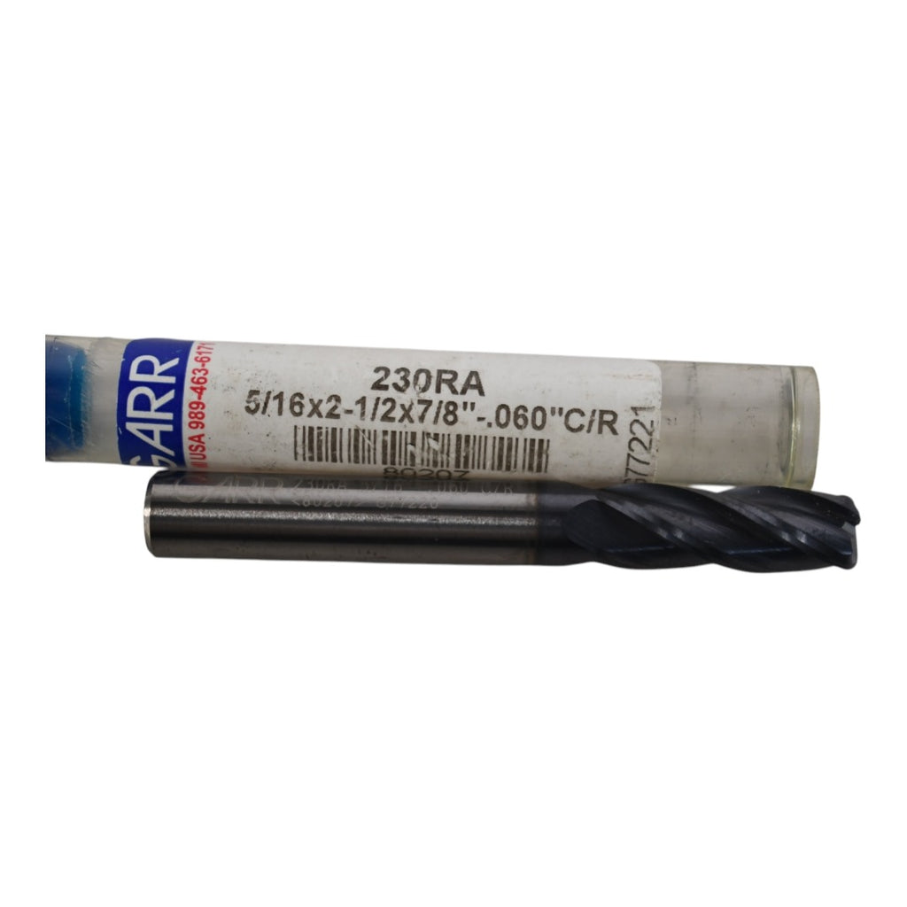 NEW GARR 80207 230RA Center Cutting Single End Standard Length End Mill, 5/16 in Dia Cutter, 0.06 in Corner Radius