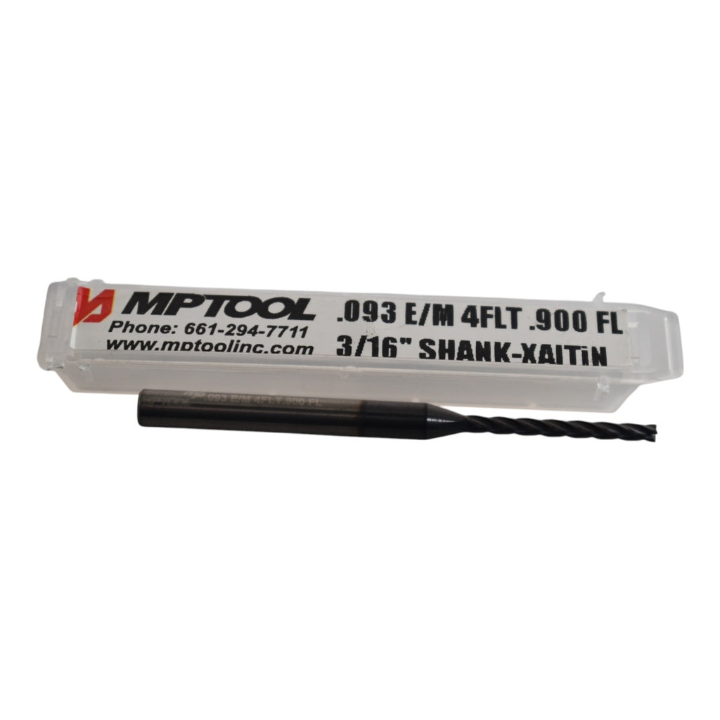 NEW MP Tool .093'' Carbide End Mill 4FL .900 LOC 3/16'' Shank XAITIN 2-1/2'' OAL
