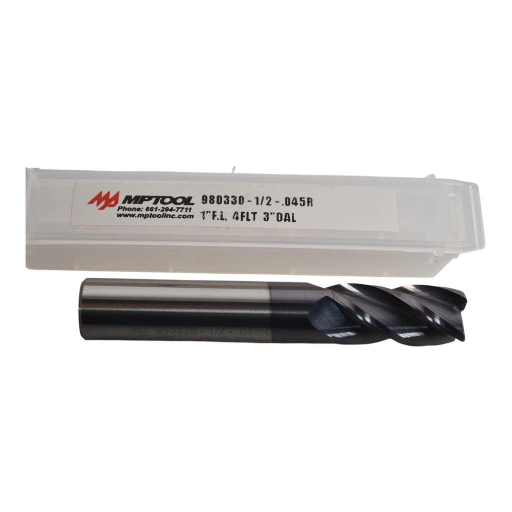 NEW MP Tool 980330 1/2'' Carbide End Mill .045R 1'' LOC 4FL 3'' OAL