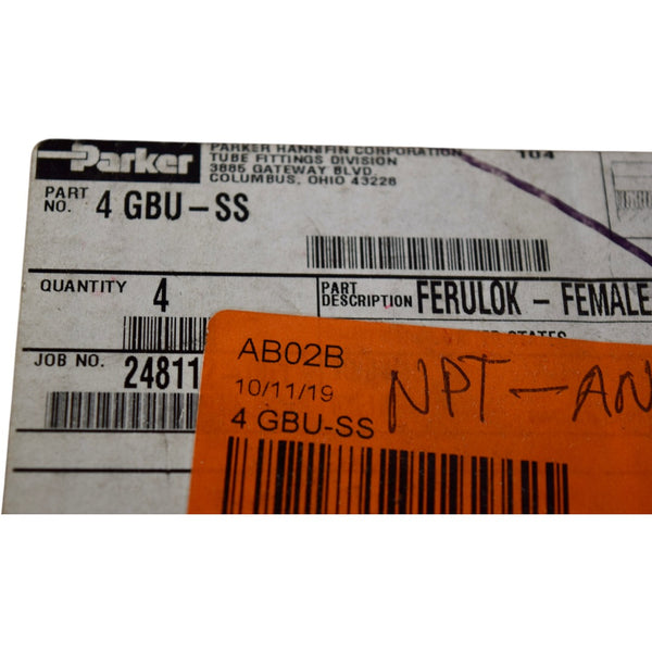 NEW Parker 4GBUSS Ferulok Connector Fitting 1/4'' x 1/2''