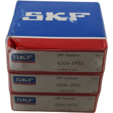 Lot of 3 NEW SKF 6206-2RS1 Radial/Deep Groove Ball Bearing - Straight Bore, 30 mm ID, 62 mm OD, 16 mm Width