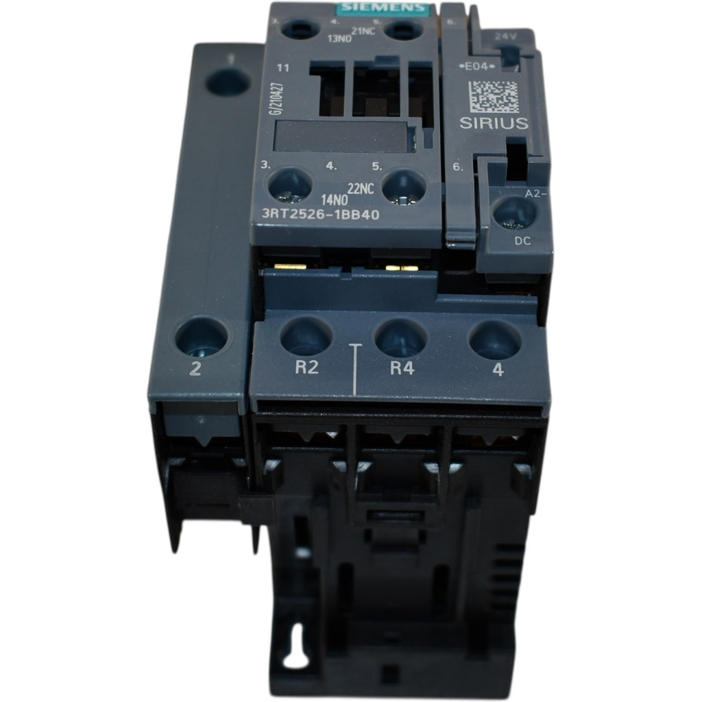 NEW Siemens 3RT2526-1BB40 power contactor, AC-3, 25 A, 11 kW / 400 V, 4-pole, 24 V DC,