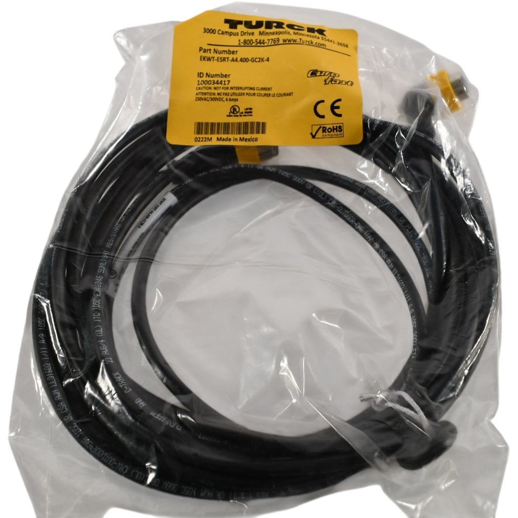 NEW Turck EKRT-ESRT-A4.400-GC2K-2 Actuator Sensor Extension Cordset, 2m, M12 F to M, 4 Pin, Black PVC 100034417