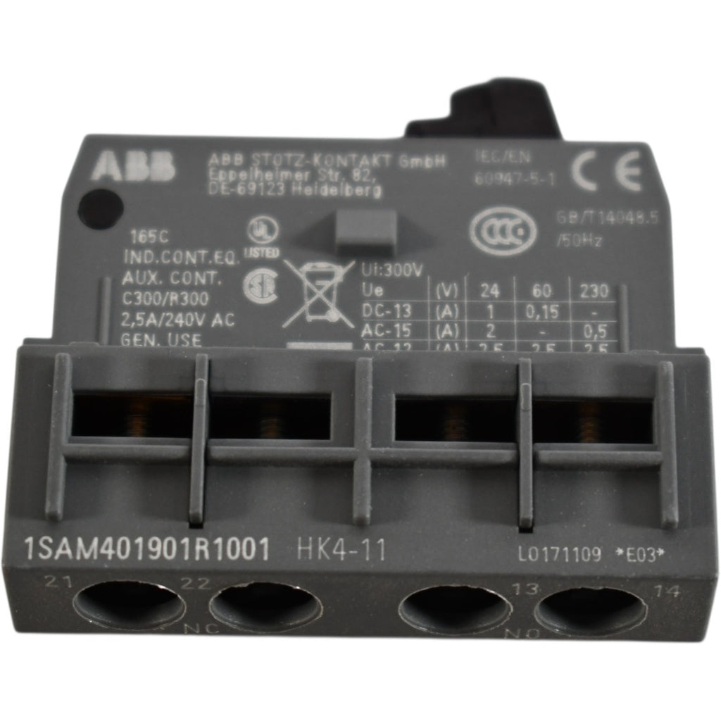 NEW ABB HK4-11 Auxiliary Contact Block, Top Mount, 1NO/1NC, For Use With MS/MO Series MMP