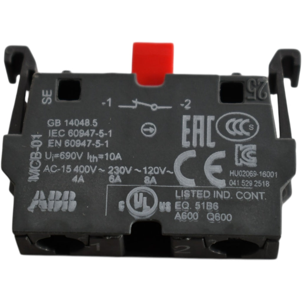 NEW ABB MCB-01 Contact Block, SPST-NC, 6 A, 120 VAC, FrontMounting, Holder Required