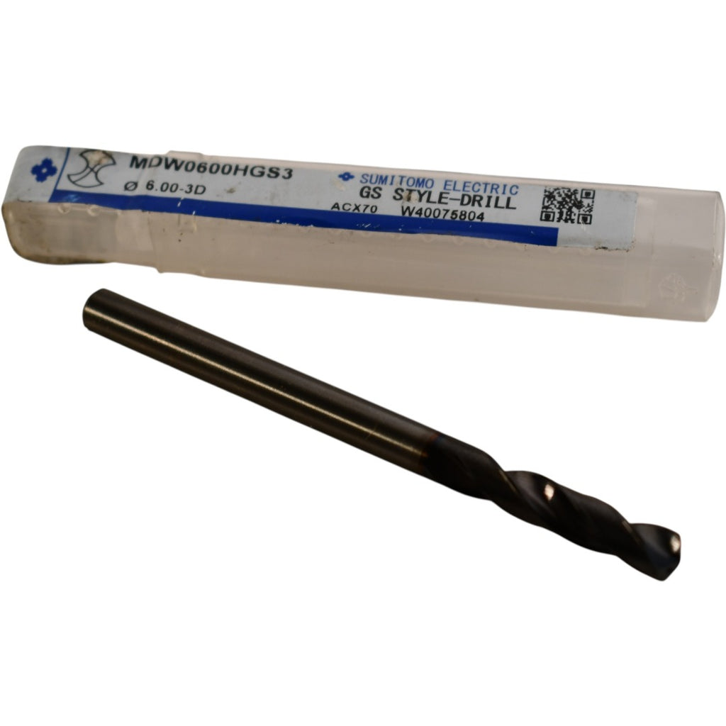 NEW Sumitomo MDW0600HGS3, 6.00mm Carbide Coolant Through Drill, 3XD, PVD DEX Coated, MDW-HGS3 Series