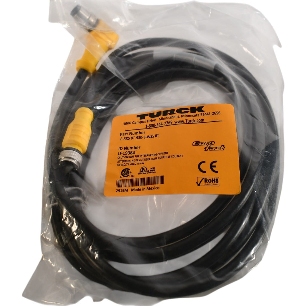 NEW Turck E-RKS 8T-930-3-WSS 8T U-19384 Double-ended cable cordset 3m / 9ft length