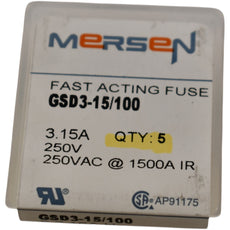 Pack of 5 NEW Mersen GSD3-15/100 Miniature fuse GSD - Fast-Acting 250VAC 3.15A Size 5x20 Ferrule