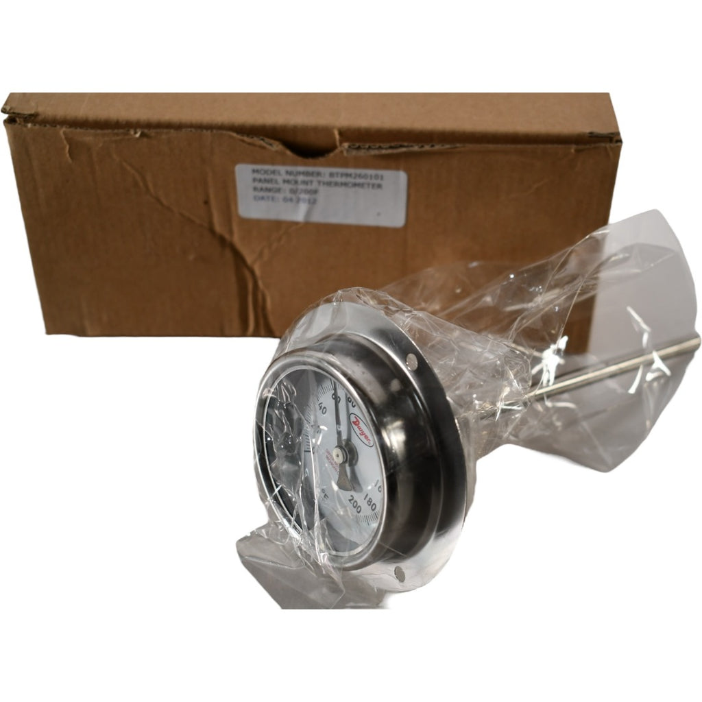 NEW Dwyer Instruments BTPM260101 Panel mount bimetal stem thermometer, range 0 to 200 Degrees F, 6'' stem.