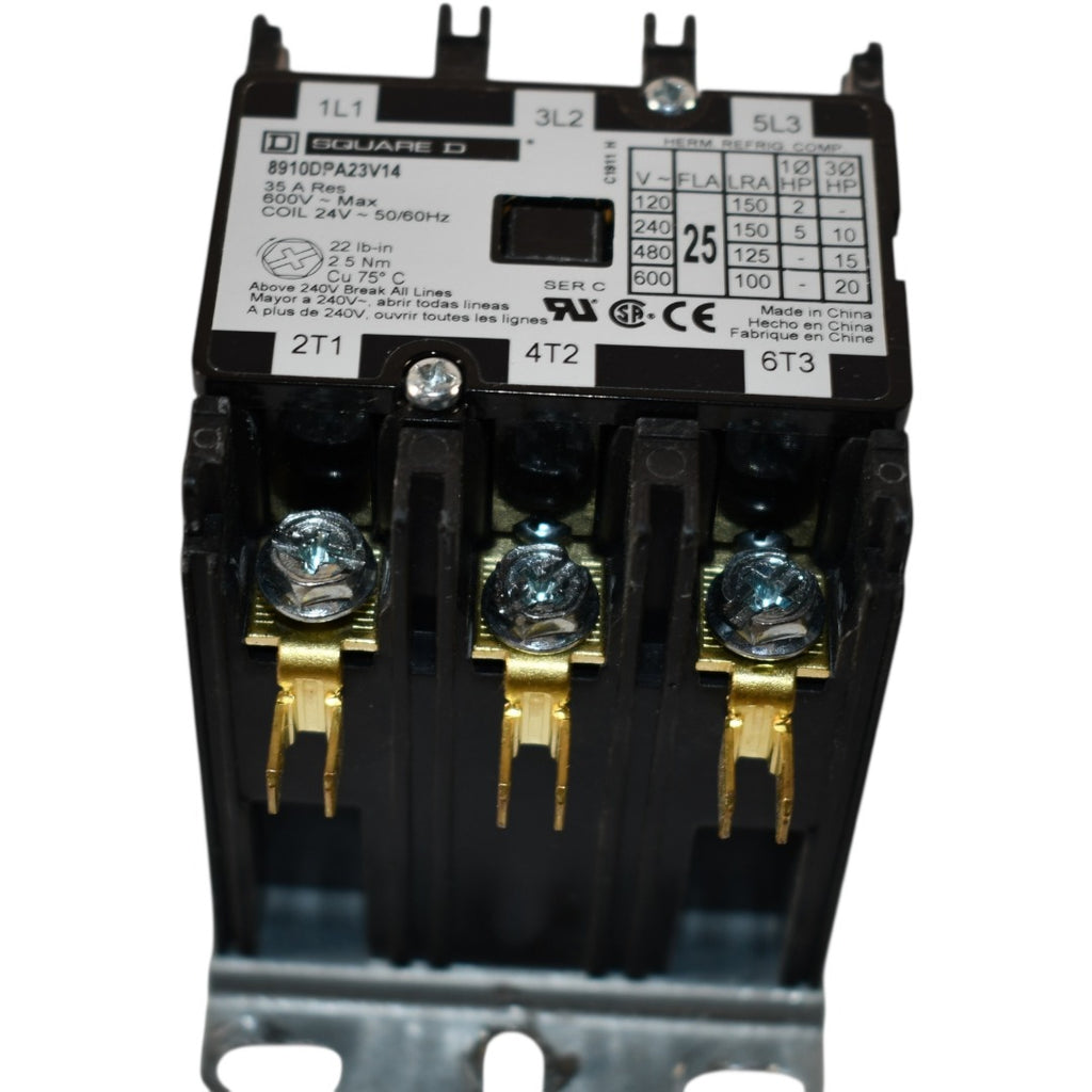 NEW Square D 8910DPA23V14 Contactor, Definite Purpose, 25A, 3 pole, 20HP at 575VAC, 3 phase, 24/24VAC 50/60Hz coil, open