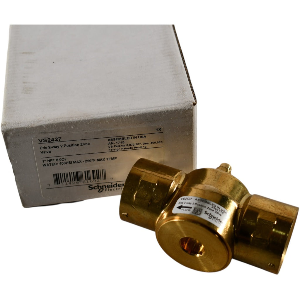 NEW Schneider Electric VS2427 Control Valve VB: 1 in, 2W, Zone, NPT, BR, 8 cv, Erie PopTop, Steam