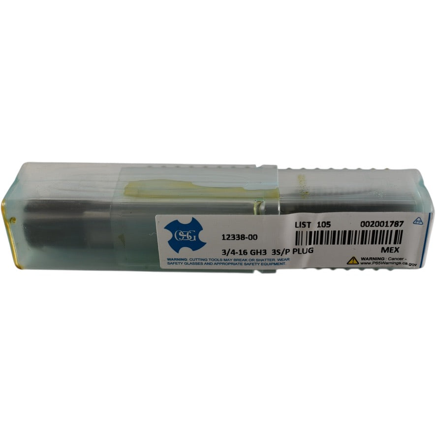 NEW OSG 1233800 Spiral Point Tap: 3/4-16, UNF, 3 Flutes, Plug, 3B, High Speed Steel, Bright Finish