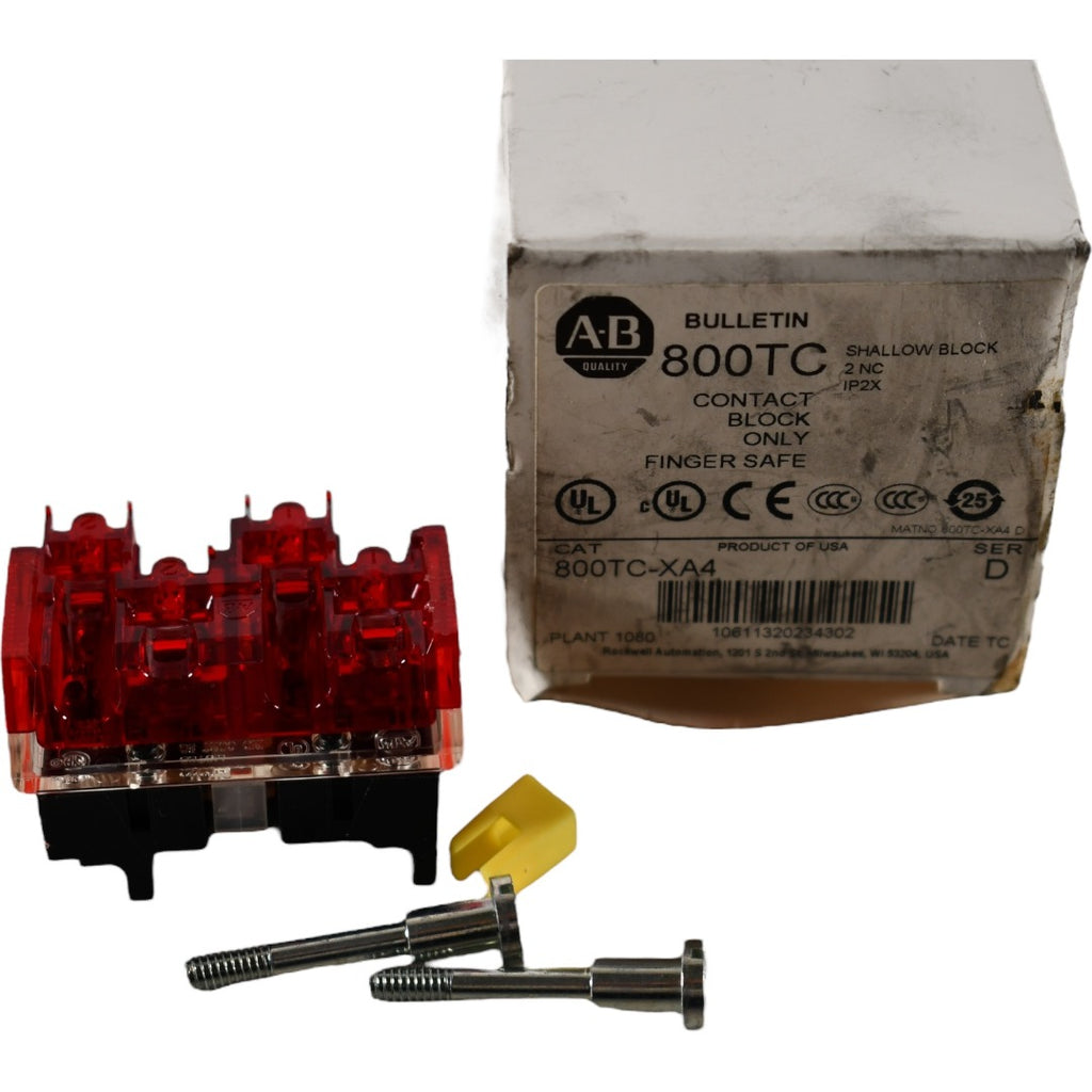 NEW Allen Bradley 800TC-XA4 Contact Block, Shallow, 30mm Push Button, Finger Safe Terminal, 2 Normally Closed Contacts