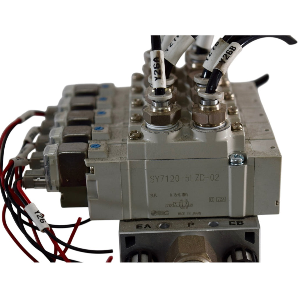 (5) SMC SY7120-5LZD-02 Solenoid Valves w/ Manifold Block