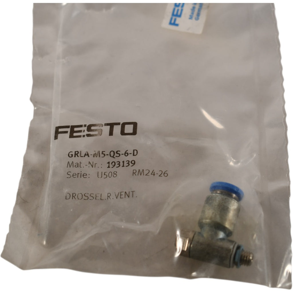 NEW Festo 193139 GRLA-M5-QS-6-D Valve | 6mm/M5 Ports | 0.2-10 bar