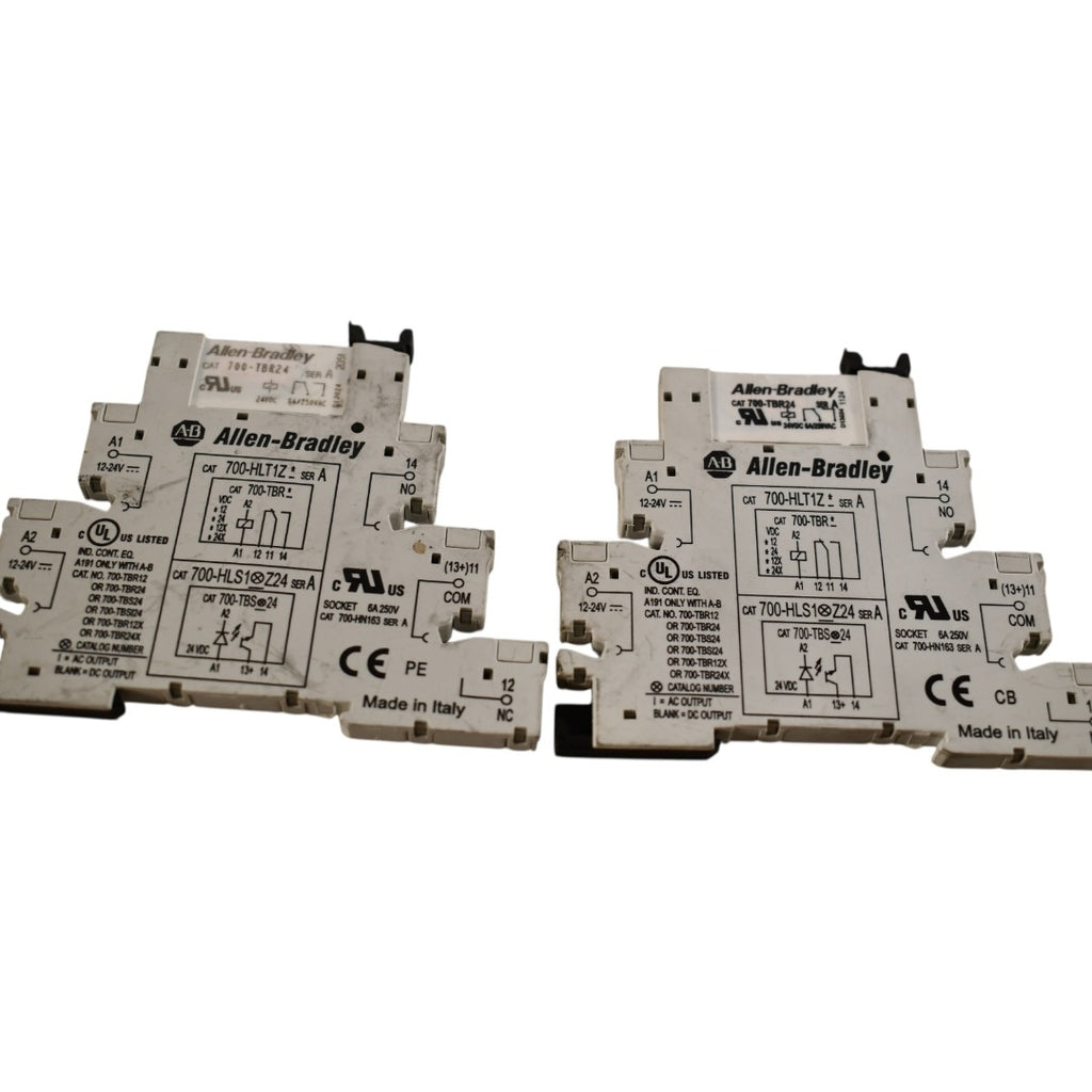 Lot of 2 Allen Bradley 700-HLT1Z Terminal Block Relays w/ 700-TBR24 Relays 24VDC