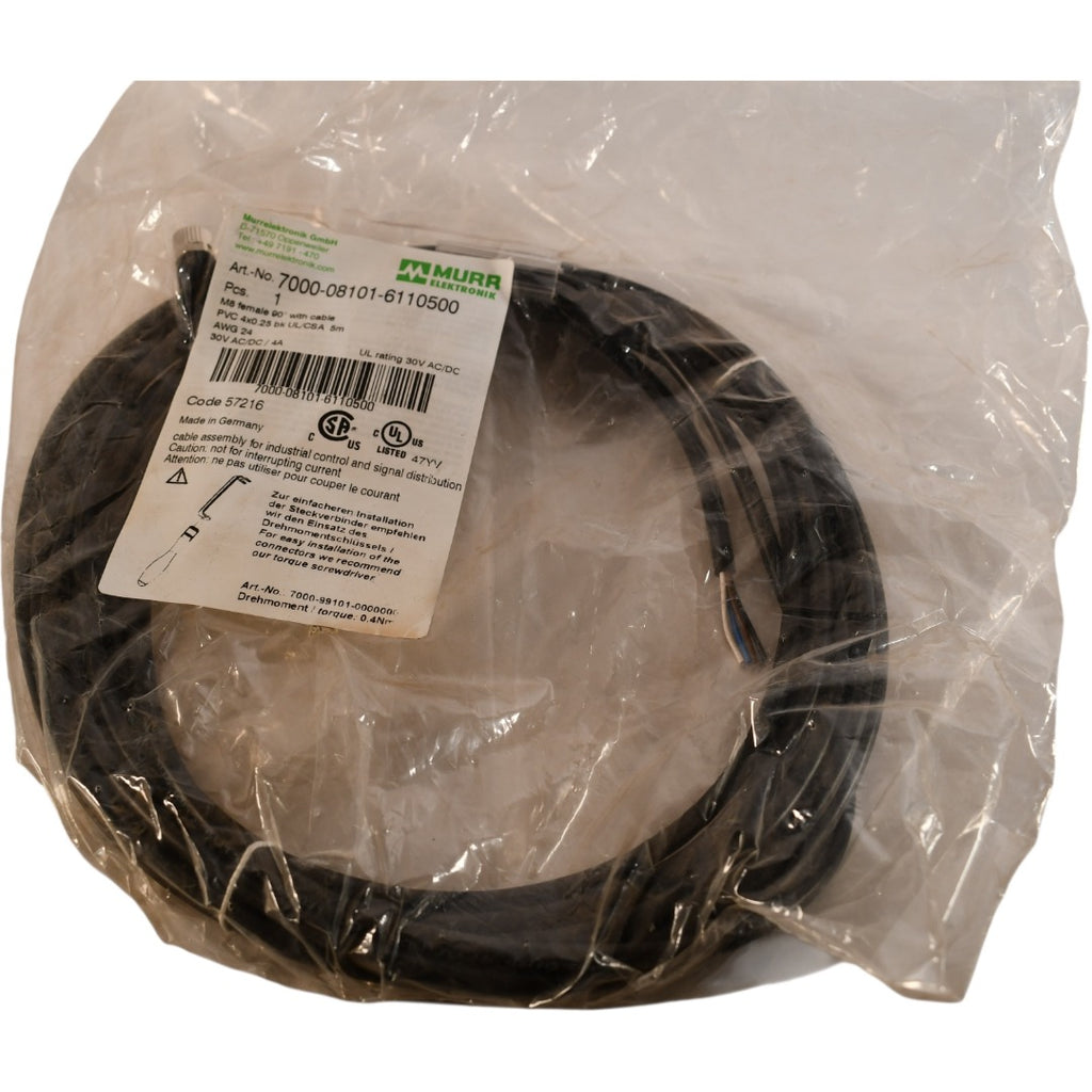 NEW Murrelektronik 7000-08101-6110500 M8 4-Pin Female 90� 5m PVC Cable