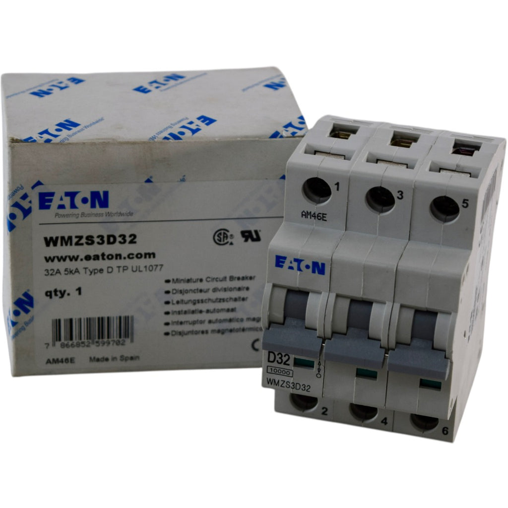 NEW EATON WMZS3D32 32A 3 Pole Type D 5kA DIN Rail Circuit Breaker 277/480V