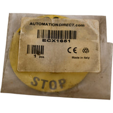 NEW Automation Direct ECX1651 Emergency Stop Legend Plate 22mm Yellow