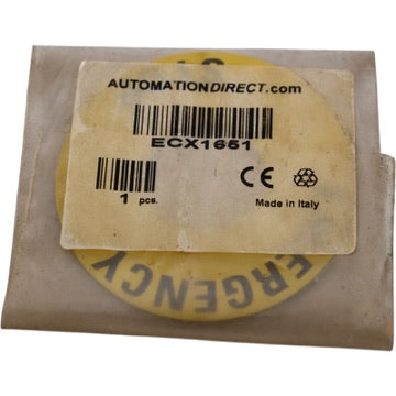 NEW Automation Direct ECX1651 Oversized E-STOP Legend Plate Yellow 22mm Round