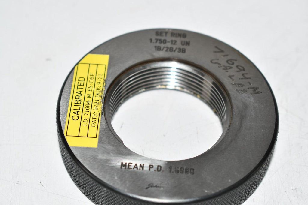 Johnson Gage 1.750-12 UN 1B/2B/3B Set Ring Thread Ring Gage MEAN pd 1.6988