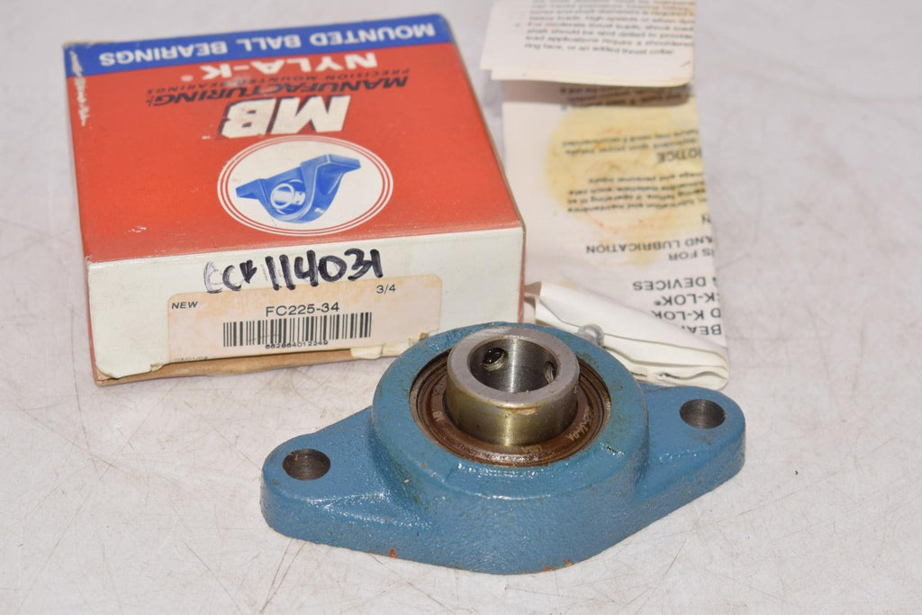 NEW MB Manufacturing FC225-34 2 Bolt Flange Mount Bearing 3/4'' Bore