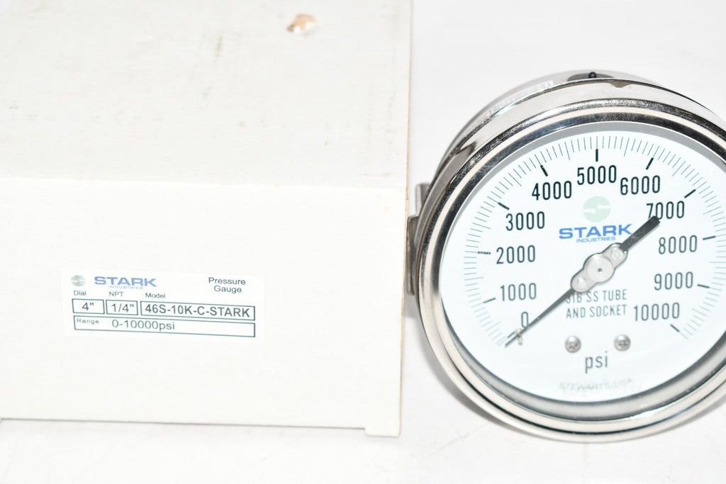 NEW Stark Industries 46S-10K-C Pressure Gauge 4'' 4.00'' Pressure Gauge 1/4'' NPT 0-10000 PSI