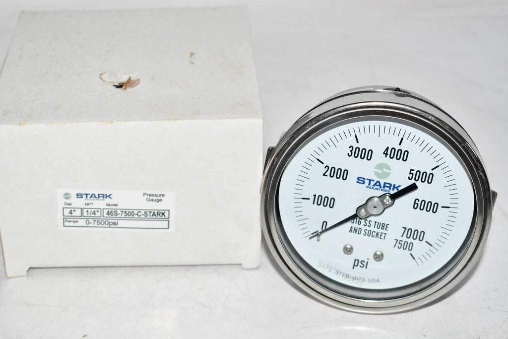 NEW Stark Industries 46S-7500-C Pressure Gauge 4'' 0-7500 psi 1/4'' NPT