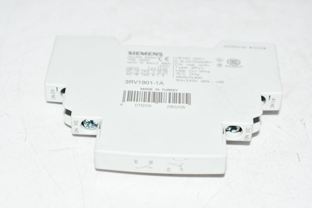 Siemens 3RV1901-1A AUXILIARY CONTACT SWITCH LATERAL SWITCH 10AMP 240VAC
