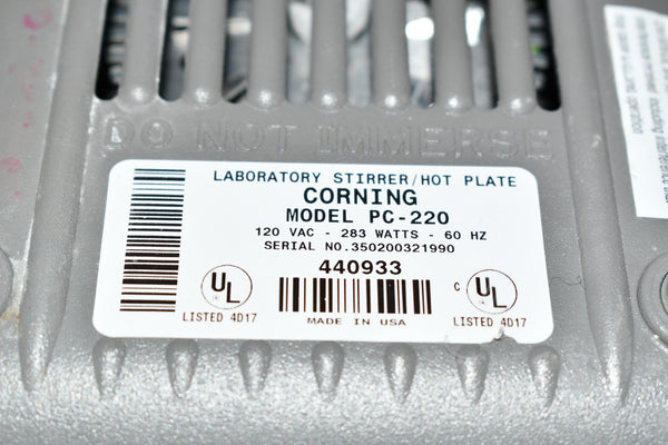 Corning PC-220 Pyroceram Hot Plate Stirrer, 480 C, Glass Ceramic 120V