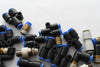 Large Lot of NEW & Used SMC & Others Push to Connect Fittings Tee 90 deg. Regulators