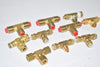 Lot of 10 Brass Tee Fittings, Pneumatic, Mixed Sizes