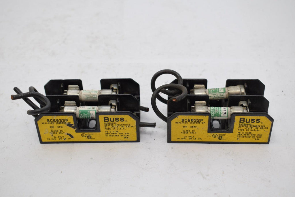 Lot of 2 BUSSMANN BC6032P FUSE HOLDER 600V 30A W/ Fuses