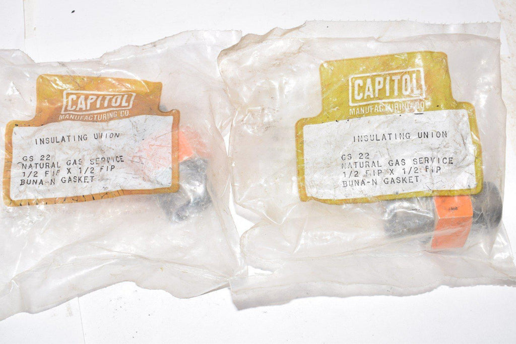 Lot of 2 NEW Capitol Manufacturing Insulating Union 1/2'' x 1/2'' GS 22