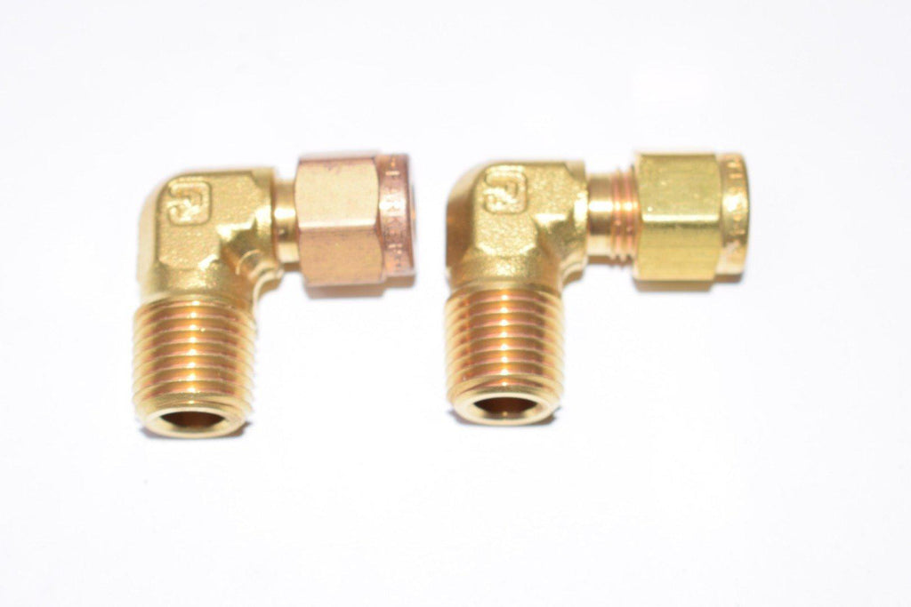 Lot of 2 Parker 4B 4-B Hydraulic/Gas Brass Elbow Fittings 1/2'' x 5/16''