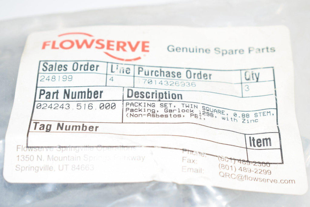 Lot of 3 NEW Flowserve 024243.561.000 Packing Set Twin Square 0.88 Stem