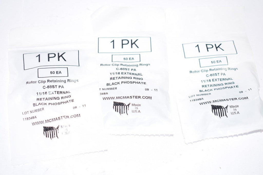Lot of 3 Packs of 50 C-68ST PA Rotor Clip Retaining Rings, 11/16''