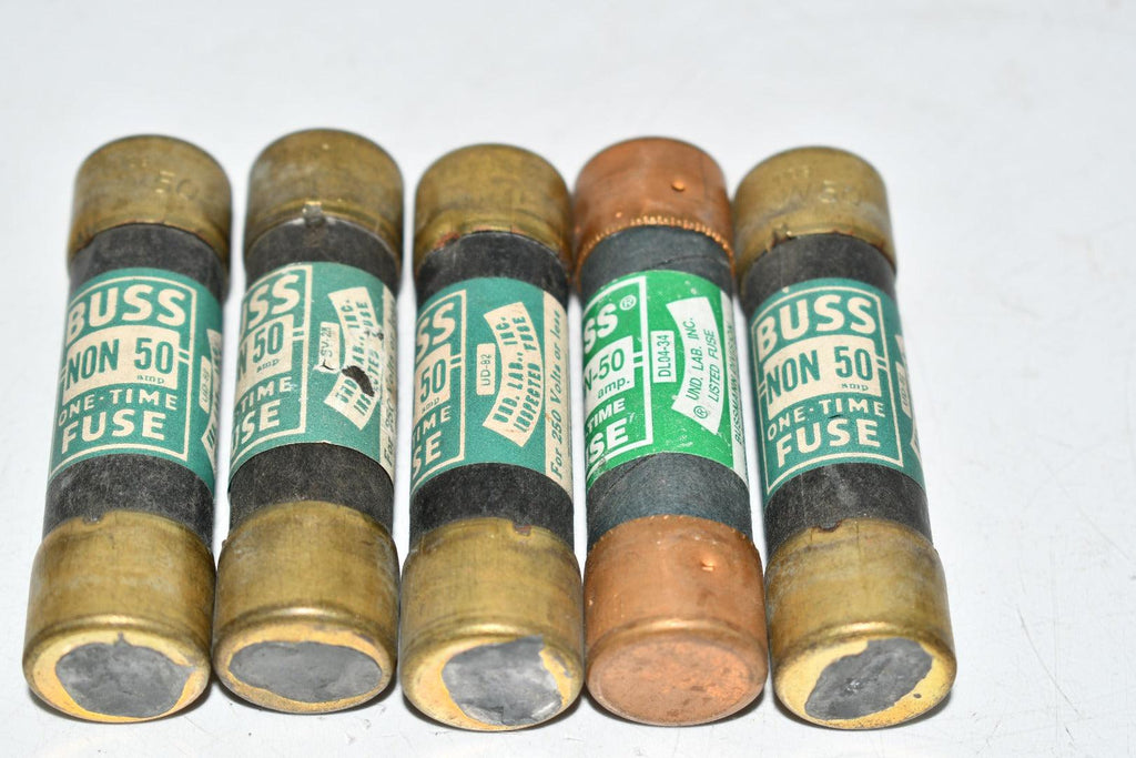 Lot of 5 Bussmann NON-50 One Time Cartridge Fuse, Type NON, 50 Amp