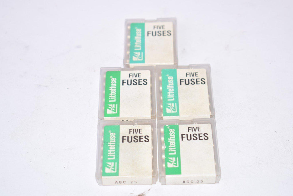 Lot of 5 Packs of 5 NEW Littelfuse AGC 25 Fuses