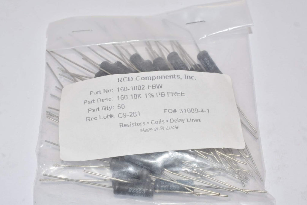 Lot of 50 NEW RCD (RESISTORS COILS DELAYLINES) 160-1002-FBW RESISTOR, WIREWOUND, 10KOHM, 5W, 1%,