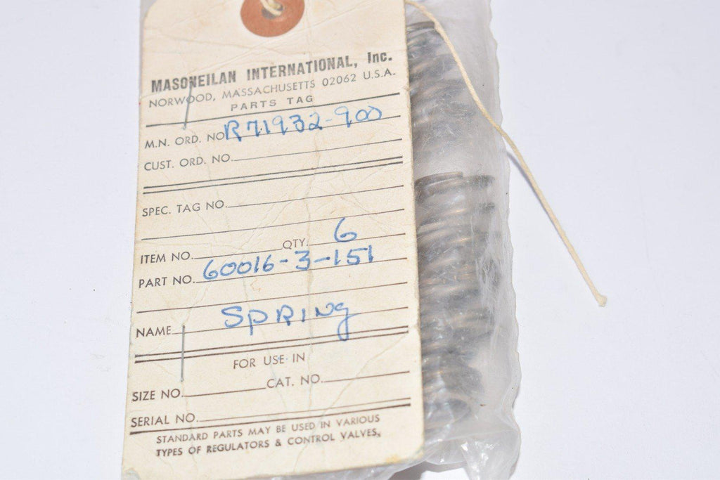 Lot of 6 NEW Masoneilan Valve & Controls - Dresser Part: 60016-3-151, Springs