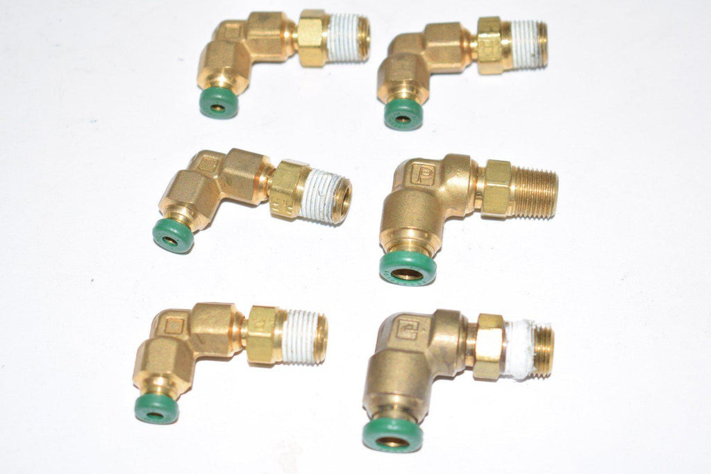 Lot of 6 Parker Brass Push to Connect Elbow Fittings