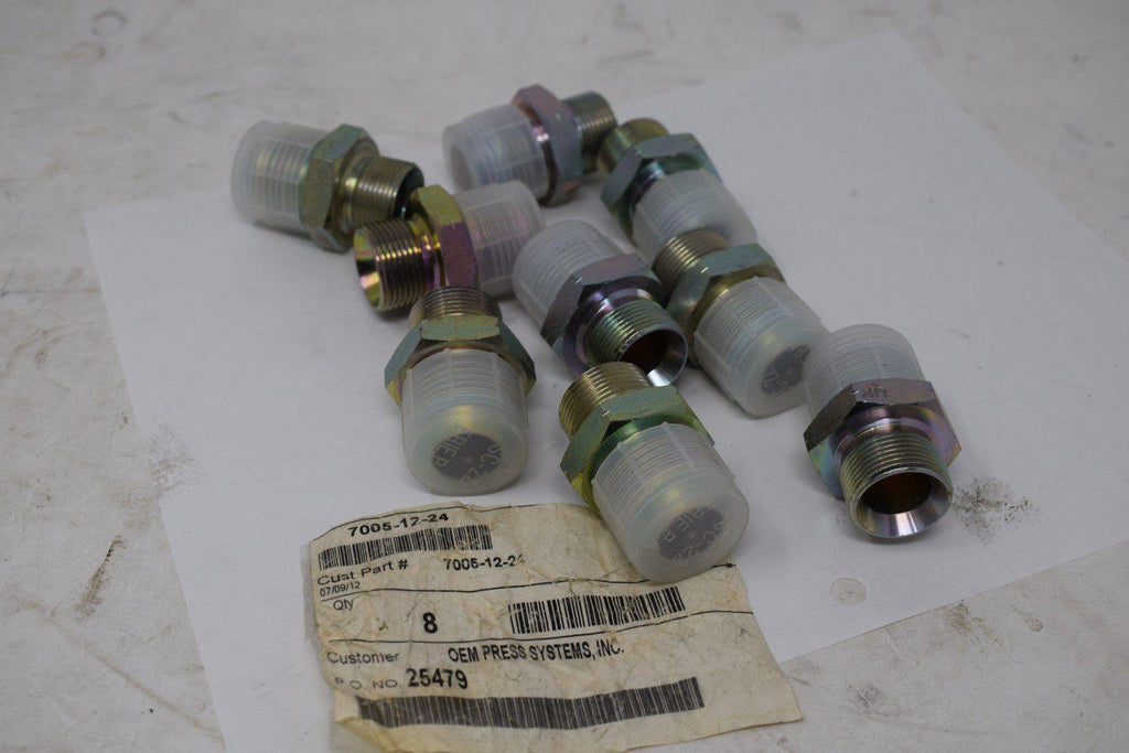 Lot of 9 NEW Brennan 7005-12-24 Straight Adapter - 3/4 in Male JIC 37� Flare x 24 mm Male Metric, Steel