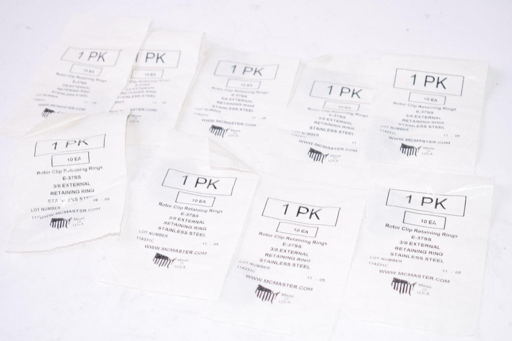 Lot of 9 Packs of 10 NEW Rotor Clip Retaining Rings E-37SS 3/8'' External Stainless Steel