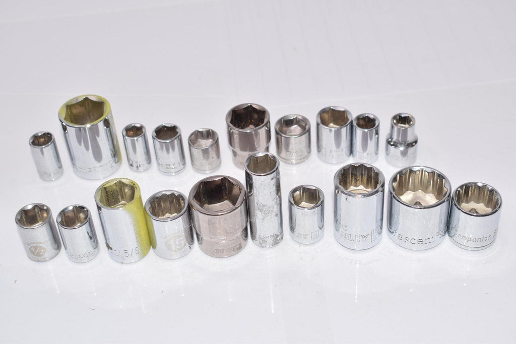 Mixed Lot of 20 Sockets Metric & SAE Mixed Sizes, Stanley, Crescent Etc
