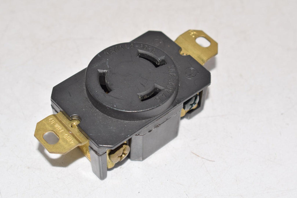 NEMA L3-30-R 30A 480 VAC Receptacle Plug Brass Nylon Construction Made In USA